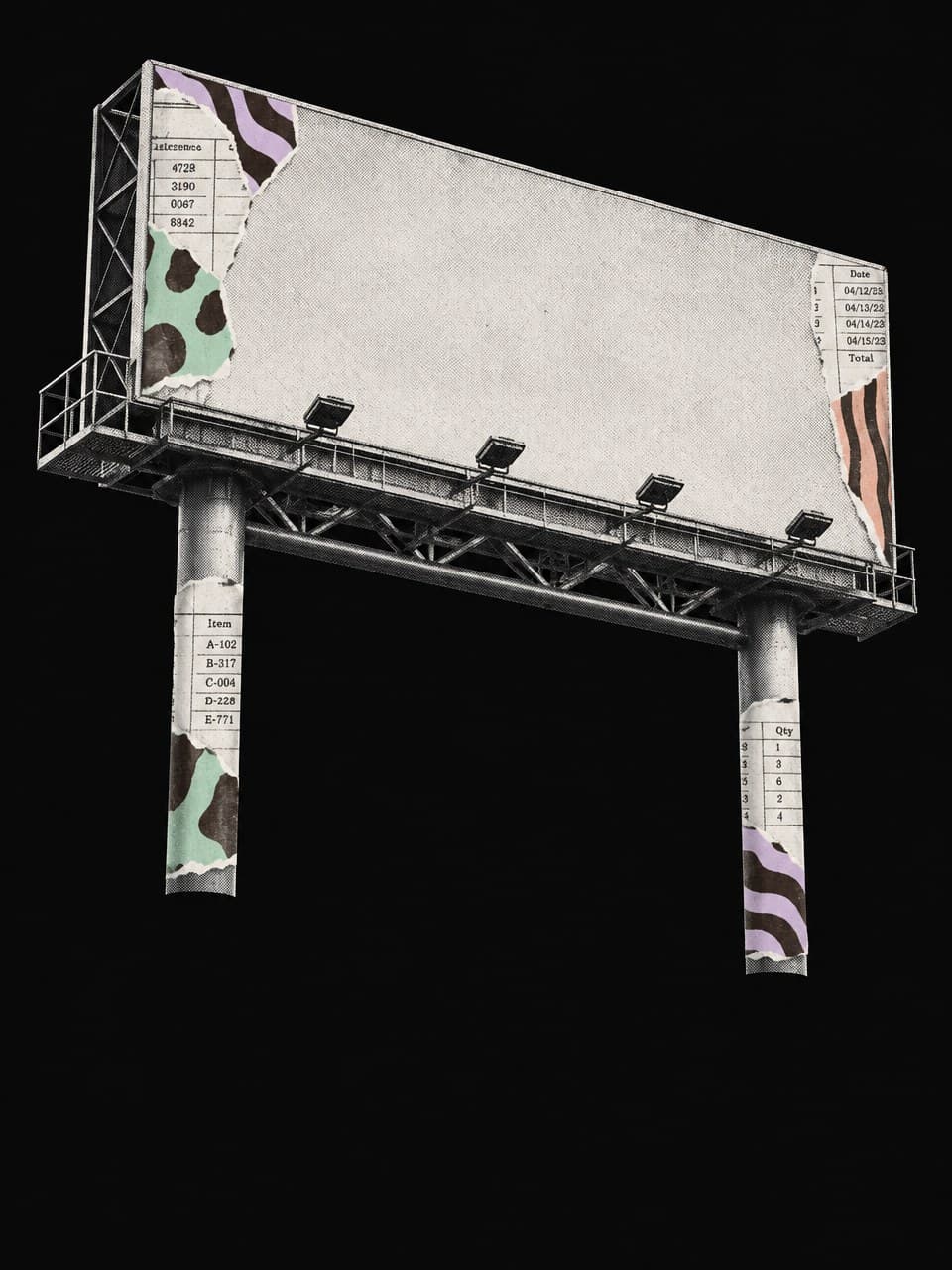 Halftone collage of a gantry billboard